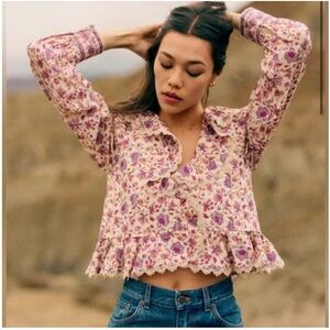 Sezane alexiana nausica quilted ruffle blouse